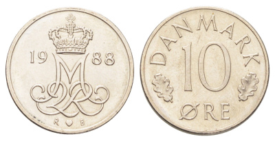Дания 10 эре 1988 R;B, Маргрете II (1972-2024) KM 860 медно-никель UNC 4708-1269