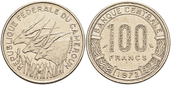 Камерун 100 франков 1972 антилопы KM 15 никель    4595-825