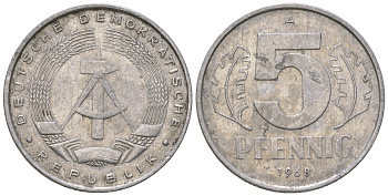 ГДР 5 пфеннигов 1968 A KM 9.1 алюминий 4625-228
