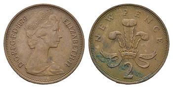 Великобритания 2 пенса 1979 Елизавета II (1952-2022) KM 916, Spink 4235 (C1) бронза 4671-1147