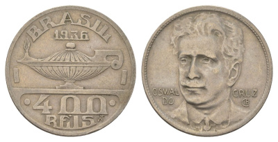 Бразилия 400 реалов 1936 Освалду Крус KM 539 медно-никель 4624-1225