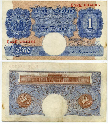 Англия 1 фунт ND (1940-1948) подпись Peppiatt Pick 367 а бумага 451-133-2