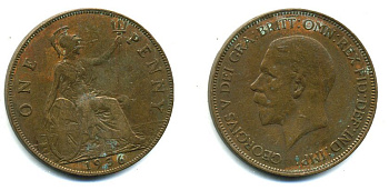 Великобритания 1 пенни 1936 Георг V (1910-1936) KM 838, Spink 4055 бронза 41-1244