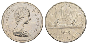 Канада 1 доллар 1979 Елизавета II (1952-2022), каноэ KM 120 никель UNC 4185-741