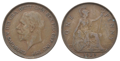 Великобритания 1 пенни 1929 Георг V (1910-1936) KM 838, Spink 4055 бронза 4661-725