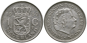 Нидерланды 1 гульден 1980 Юлиана (1948-1980) KM 184а никель 4175-755