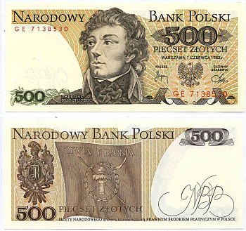 Польша 500 злотых 1982 Тадеуш Костюшко Pick 145 d бумага aUNC 8595-18-1-1