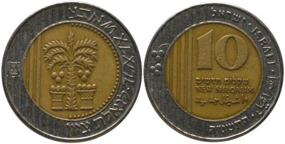 Израиль 10 новых шекелей 1995 JE 5755 KM 270 биметалл 4391-111