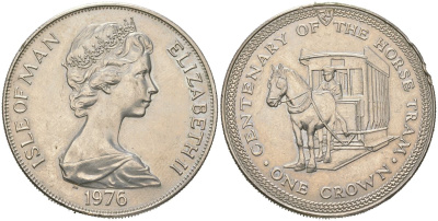 Остров Мэн 1 крона 1976 100 лет Конной железной дороге KM 38 медно-никель BU 00-1067-3-24