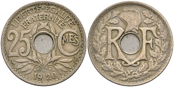 Франция 25 сантимов 1920 KM 867a, Le Franc 171.7 медно-никель 4142-1252