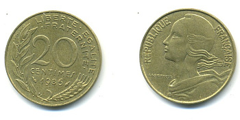 ФРАНЦИЯ 20 САНТИМОВ 1986 KM 930 медь алюминий никель 25-253