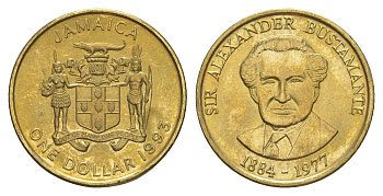 Ямайка 1 доллар 1993 Александр Бустаманте KM 145 никель латунь UNC 4652-631