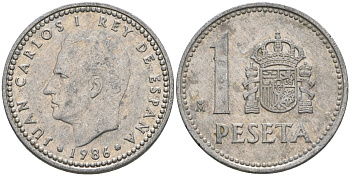 Испания 1 песета 1986 M, Хуан Карлос I (1975-2014) KM 8211 алюминий 4402-515