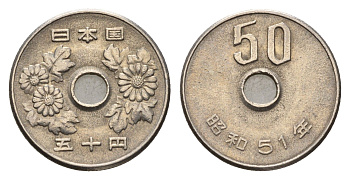 Япония 50 йен 1976 Yr. 51, Хирохито (1925-1989) Y 81 медно-никель 201-722