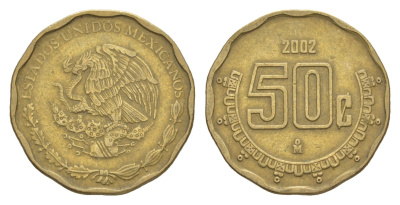Мексика 50 сентаво 2002 KM 549 алюминиевая бронза 4644-662