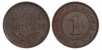 Германская Новая Гвинея 1 пфенниг 1894 А, J. 701, KM 1 медь цинк 00-815-60