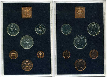 Великобритания набор из 6 монет + жетон монетного двора 1971 в оригинальной пластиковой упаковке, с сертификатом KM PS 27 PROOF 3-6-4-14