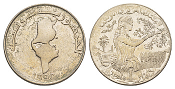 Тунис 1 динар 1990 KM 319 медно-никель UNC 4646-634