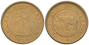 Либерия 1/2 цента 1937 KM 10 латунь aUNC 4594-547