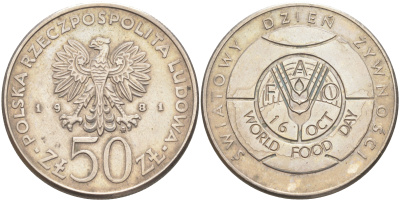 Польша 50 злотых 1981 Продовольственная программа - FAO KM 127 медно-никель UNC 4111-333
