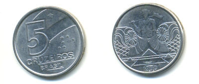 Бразилия 5 крузейро 1990 фермер KM 618.1 нержавеющая сталь aUNC 93-653