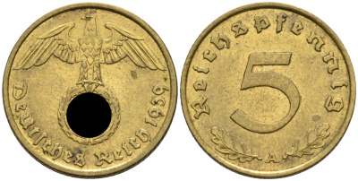 Германия 5 рейхспфеннигов 1939 A KM 91, J.363 алюминиевая бронза 4585-656