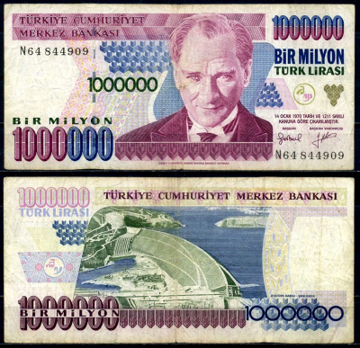 Турция 1000000 лир 2002 Кемаль Ататюрк Pick 209b бумага 3295-50-3-2