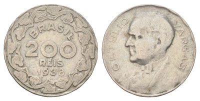 Бразилия 200 реалов (рейсов) 1938 KM 545 медно-никель 4668-1049