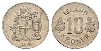 Исландия 10 крон 1974 KM 15 медно-никель 4586-831
