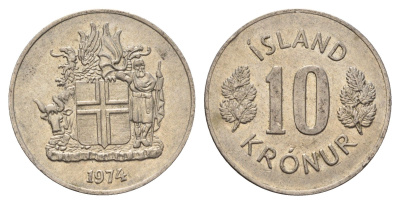 Исландия 10 крон 1974 KM 15 медно-никель 4586-831