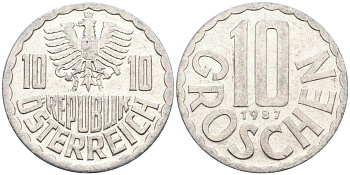 АВСТРИЯ 10 ГРОШЕЙ 1987 КМ 2878 алюминий 4573-241