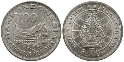 Индонезия 100 рупий 1978 хижина Минангкабау, легендарное дерево жизни KM 42 медно-никель UNC 4384-227