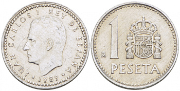 ИСПАНИЯ 1 ПЕСЕТА 1989 ХУАН КАРЛОС I (1975-) KM 821 алюминий UNC 77-622