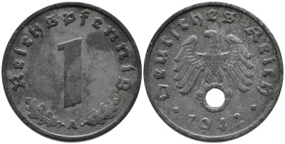 ГЕРМАНИЯ 1 РЕЙХСПФЕННИГ 1942 A KM 97, J.369 цинк 96-724