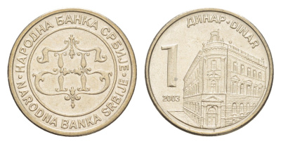 Сербия 1 динар 2003 KM 34 медь цинк никель aUNC 4647-132