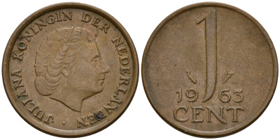Нидерланды 1 цент 1963 Юлиана (1949-1980) KM 180 бронза    4598-229