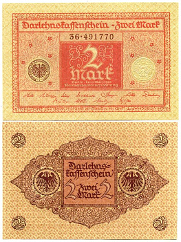 Германия 2 марки 1920 1 марта 1920, серия 36 Pick 59, Розенберг 65 b бумага аUNC 450-44-2