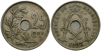 Бельгия 25 сантимов 1923 Belgique KM 68 медно-никель 4165-513