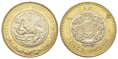 Мексика 10 песо 1998 KM 616 биметалл UNC 4622-1235
