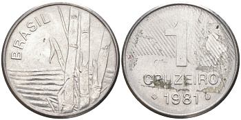 Бразилия 1 крузейро 1981 сахарный тростник KM 590 нержавеющая сталь 213-731