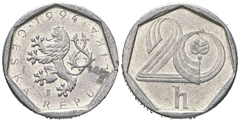 Чехия 20 геллеров 1994 KM 2.1 алюминий 4621-549