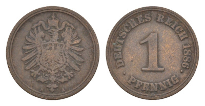 Германия 1 пфенниг 1886 A, Вильгельм I (1871-1888) KM 1, J. 1 медь 4639-1063