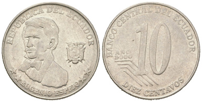 Эквадор 10 сентаво 2000 KM 106 нержавеющая сталь 4611-868