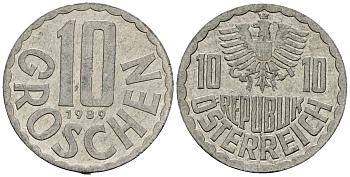 Австрия 10 грошей 1989 KM 2878 алюминий 4135-256