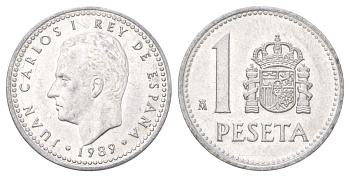 Испания 1 песета 1989 M, Хуан Карлос I (1975-2014) KM 821 алюминий UNC 4627-923