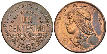 Панама 1 сентесимо 1968  KM 22 бронза  aUNC  4609-832