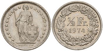 Швейцария 1/2 франка 1974 KM 23a медно-никель 4152-1253