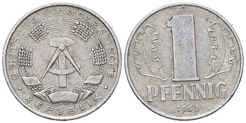 ГДР 1 пфенниг 1963 A KM 8.1 алюминий 206-1121