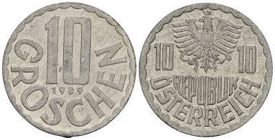 Австрия 10 грошей 1989 KM 2878 алюминий 4135-256