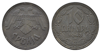 Сербия 10 динаров 1943 год-тип KM 33 цинк 4652-1123